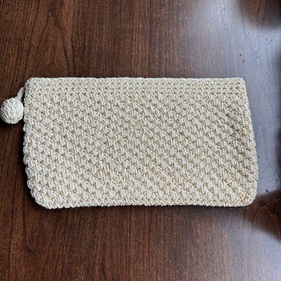 Vintage ADG 1970s Macrame Clutch Purse Handbag Neutral Natural Minimalist Boho - Picture 1 of 12